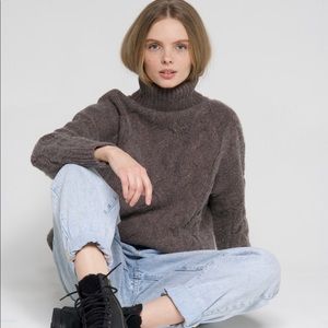 Casual outfit Merino cashmere Turtleneck sweater Womens knitwear.BROWN. L size